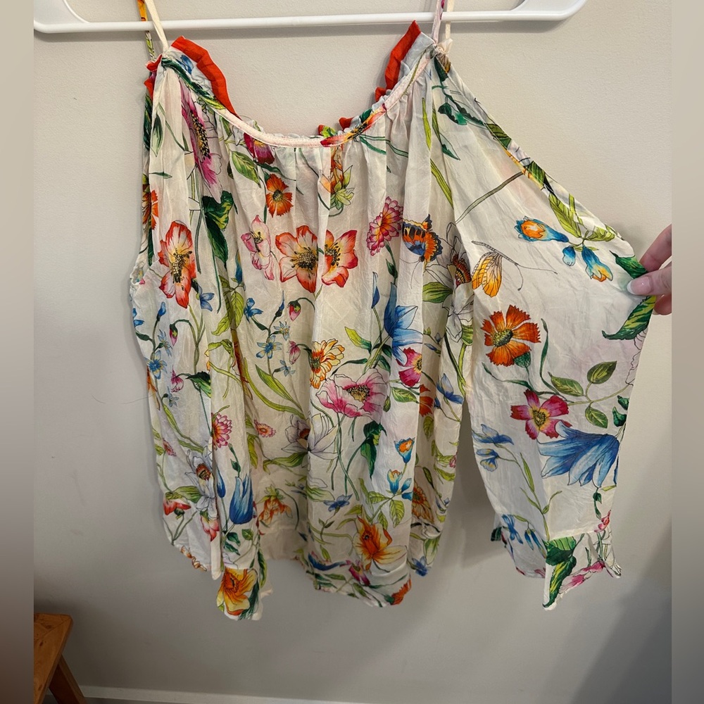 Johnny Was Fusion Floral-Print Cold-Shoulder Top - Picture 6 of 8